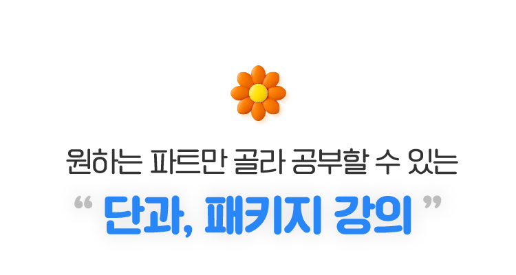 원하는 파트만 골라 공부할 수 있는 단과, 패키지 강의